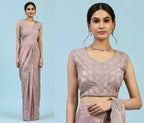 Lavendar Silk Satin Plain Ready to wear Saree with stitched Blouse - Vrinda