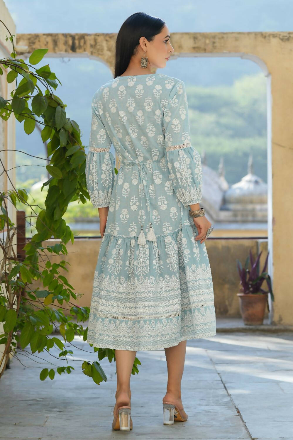 Juniper Women's Sky Blue Printed Flared Dress - Distacart