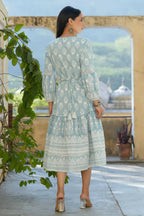 Juniper Women's Sky Blue Printed Flared Dress - Distacart