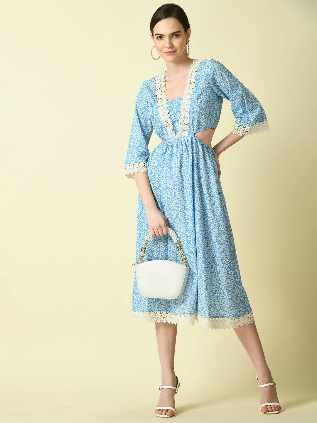Myshka Women's Blue Floral Printed Fit and Flare Dress - Distacart