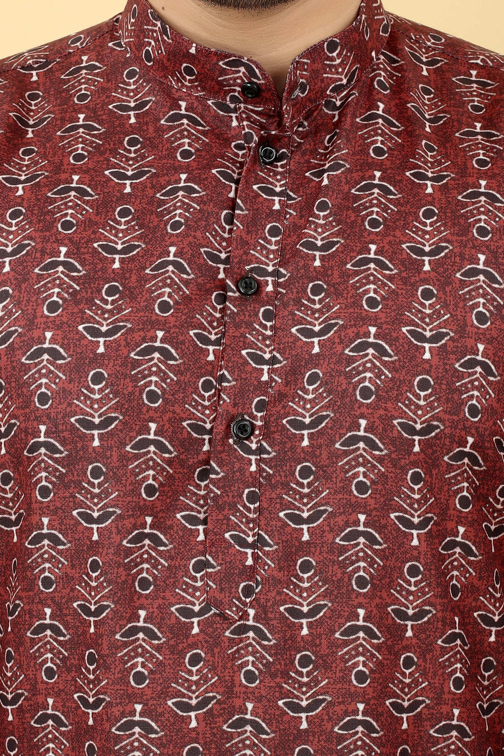 Maroon Cotton Printed Men's Kurta - Mahotsav