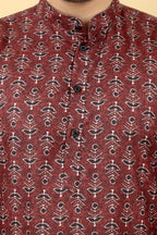 Maroon Cotton Printed Men's Kurta - Mahotsav