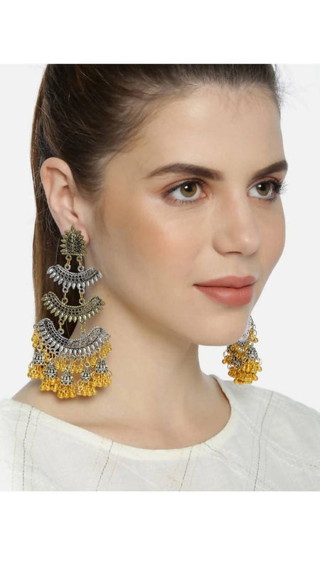 Mominos Fashion Beautiful Silver & Gold Earrings with Jhumkas Design