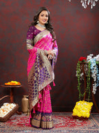 Lorenvalley Fashion Magenta & Wine Patola Silk Woven Design Meenakari Weaving Saree