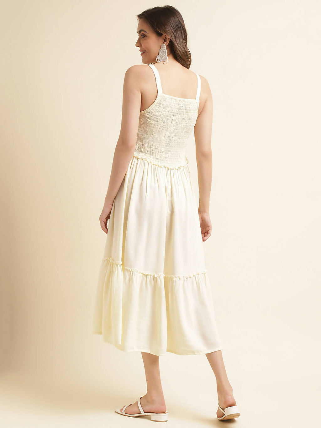White Cotton Solid Flared Dress with Printed Shrug - Yukti - Distacart