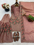 Teeya Creation Peach Fendy Silk Heavy Embroidery Work Party Wear Sharara Suit - Distacart