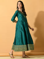 Myshka Women's Green Silk Festive Anarkali Kurta