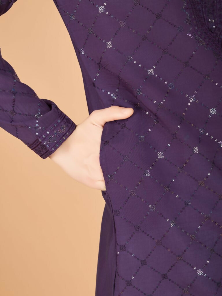 Vastranavya Dusty Purple Exclusive Festival Wear Viscose Silk Thread & Sequence Embroidered Work Kurta with Dupatta