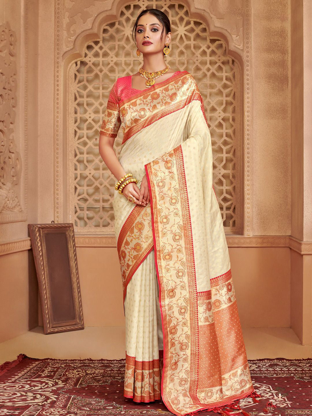 Anaita Off White Silk Saree With Blouse Piece - Distacart