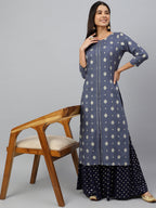 Janasya Women's Grey Rayon Ethnic motifs Festive Straight Kurta