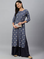 Janasya Women's Grey Rayon Ethnic motifs Festive Straight Kurta