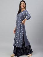 Janasya Women's Grey Rayon Ethnic motifs Festive Straight Kurta