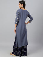 Janasya Women's Grey Rayon Ethnic motifs Festive Straight Kurta