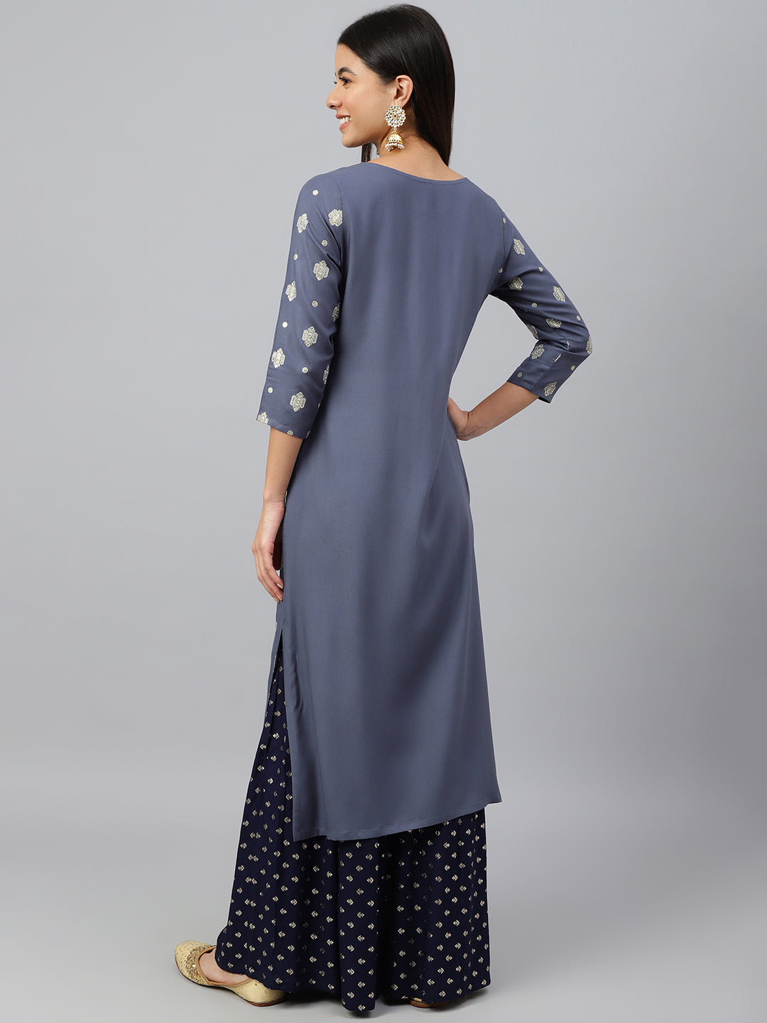 Janasya Women's Grey Rayon Ethnic motifs Festive Straight Kurta