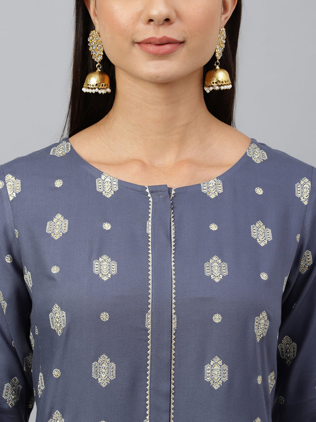 Janasya Women's Grey Rayon Ethnic motifs Festive Straight Kurta