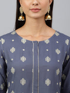 Janasya Women's Grey Rayon Ethnic motifs Festive Straight Kurta