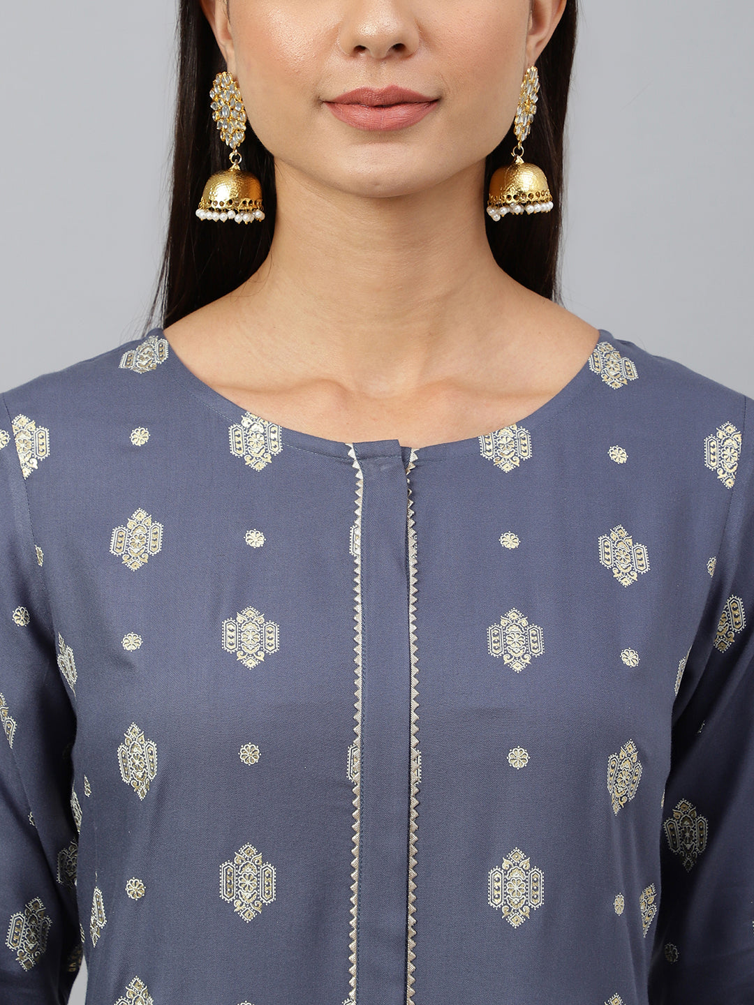 Janasya Women's Grey Rayon Ethnic motifs Festive Straight Kurta