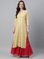 Janasya Women's Yellow Rayon Ethnic motifs Festive Straight Kurta