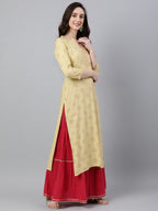 Janasya Women's Yellow Rayon Ethnic motifs Festive Straight Kurta