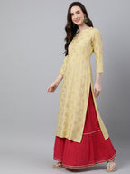 Janasya Women's Yellow Rayon Ethnic motifs Festive Straight Kurta
