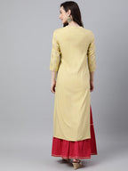 Janasya Women's Yellow Rayon Ethnic motifs Festive Straight Kurta