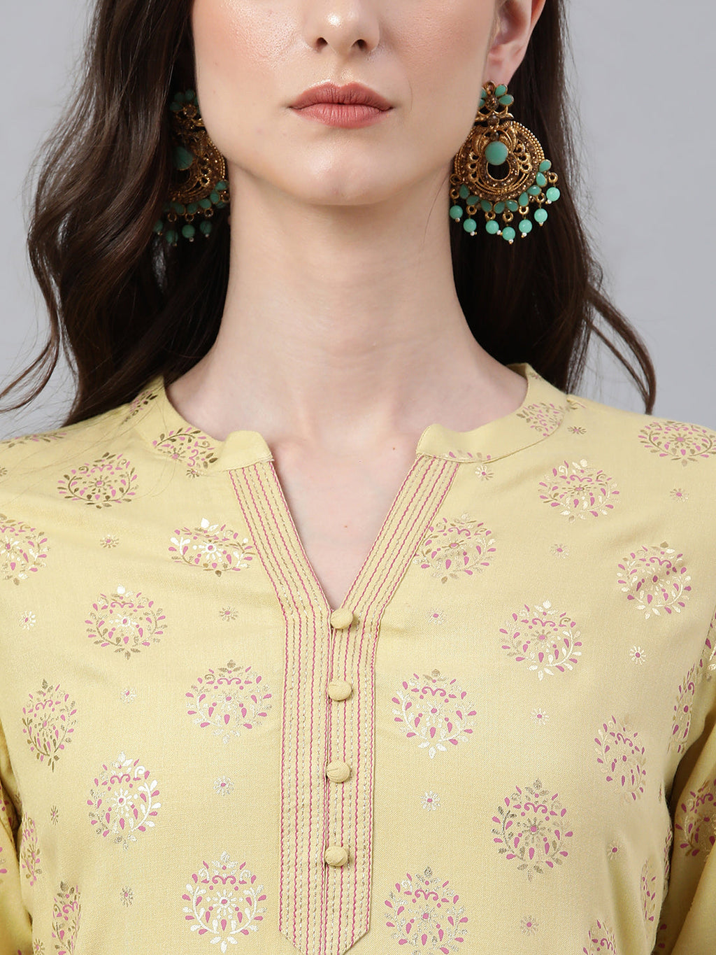 Janasya Women's Yellow Rayon Ethnic motifs Festive Straight Kurta