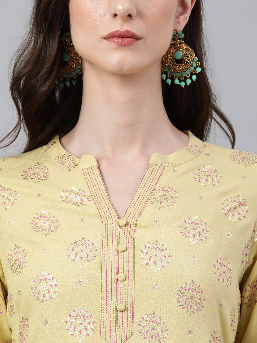 Janasya Women's Yellow Rayon Ethnic motifs Festive Straight Kurta