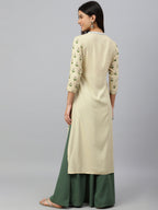 Janasya Women's Beige Rayon Botanical Print Festive Straight Kurta