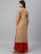 Janasya Women's Beige Cotton Ethnic motifs Casual Straight Kurta