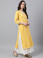 Janasya Women's Mustard Crepe Foil Print Casual Straight Kurta - Distacart