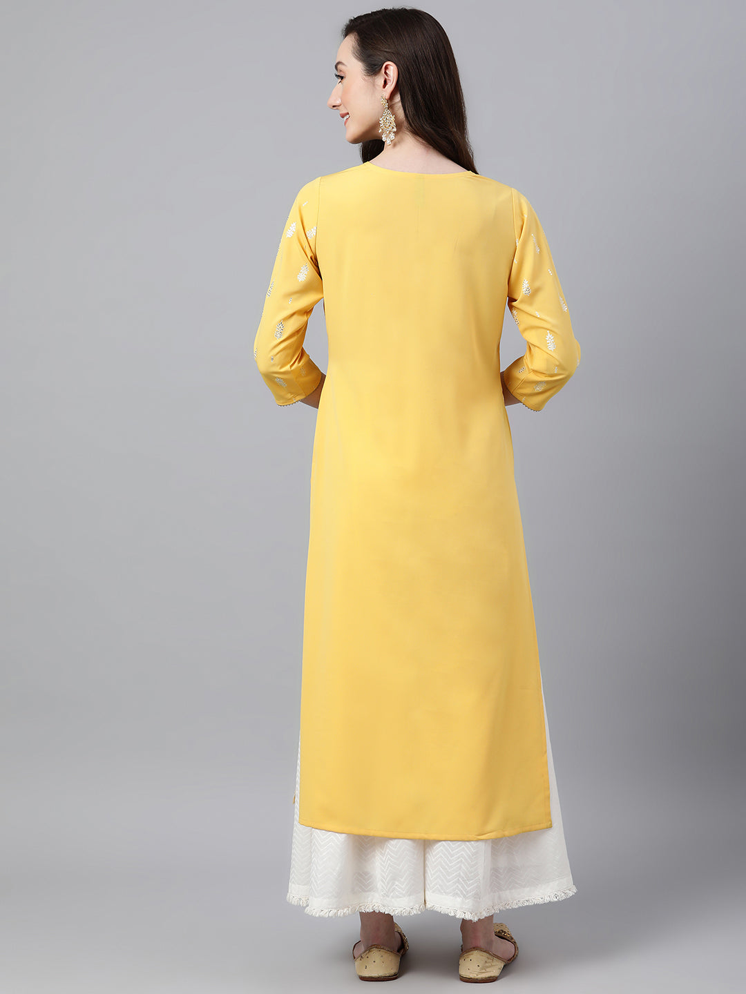 Janasya Women's Mustard Crepe Foil Print Casual Straight Kurta - Distacart
