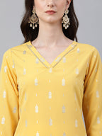 Janasya Women's Mustard Crepe Foil Print Casual Straight Kurta - Distacart