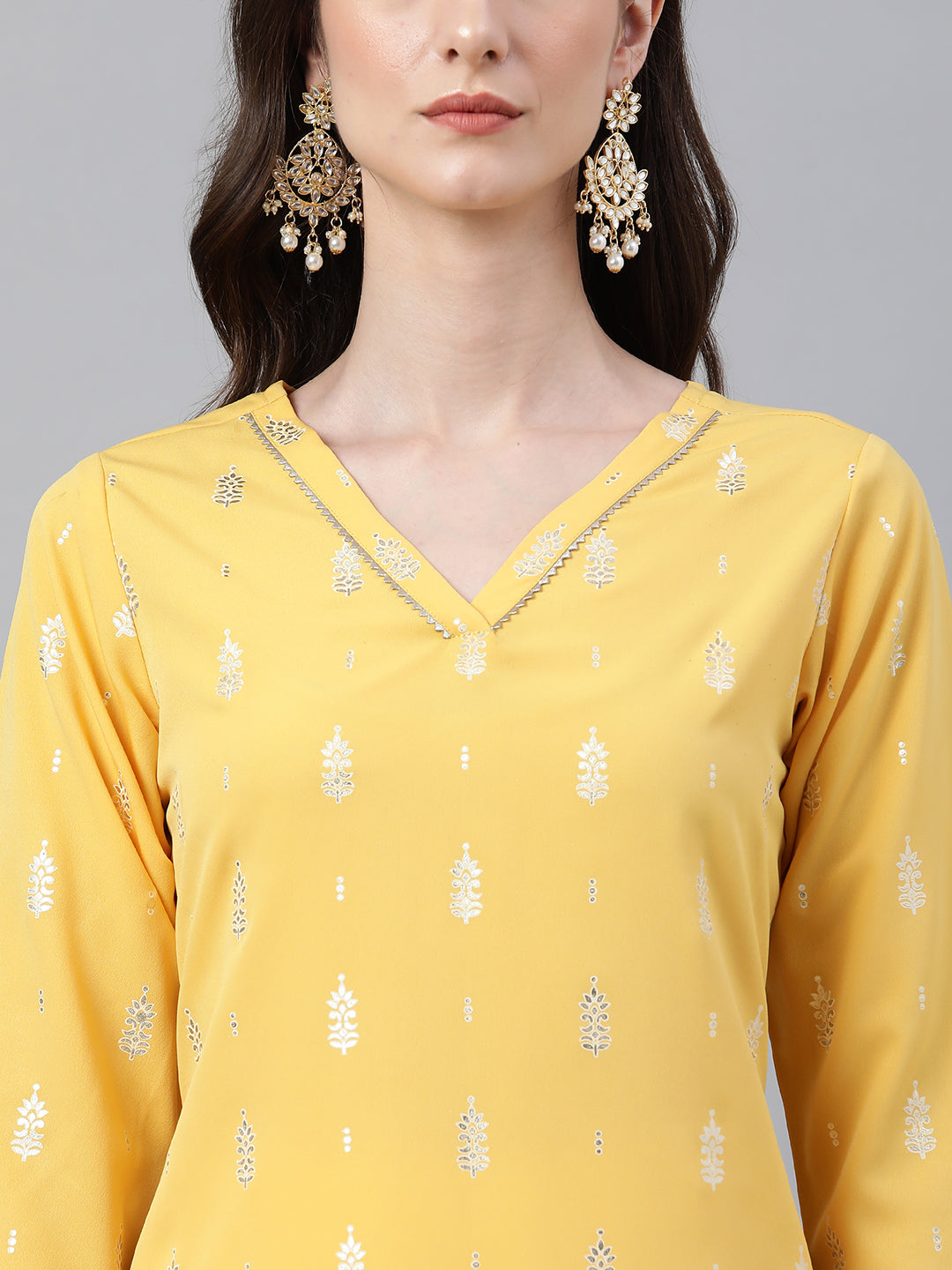 Janasya Women's Mustard Crepe Foil Print Casual Straight Kurta - Distacart