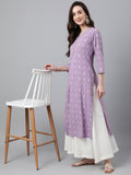 Indian Clothing Janasya Women's Lavender Crepe Foil Print Casual Straight Kurta
