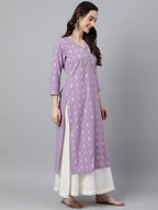 Indian Clothing Janasya Women's Lavender Crepe Foil Print Casual Straight Kurta