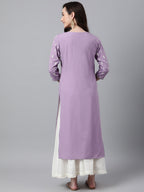 Indian Clothing Janasya Women's Lavender Crepe Foil Print Casual Straight Kurta