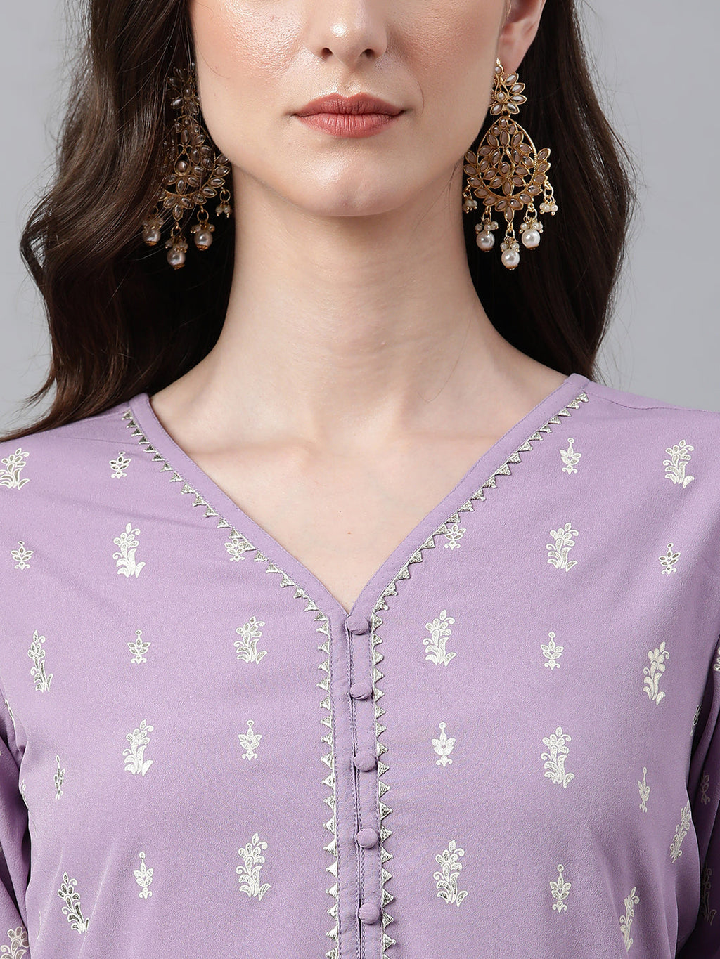 Indian Clothing Janasya Women's Lavender Crepe Foil Print Casual Straight Kurta