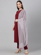 Janasya Women's Maroon Crepe Solid Straight Festival Kurta Set