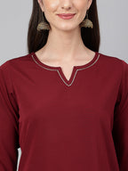 Janasya Women's Maroon Crepe Solid Straight Festival Kurta Set