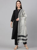 Janasya Women's Black Crepe Silk Solid Straight Festival Kurta Set