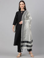 Janasya Women's Black Crepe Silk Solid Straight Festival Kurta Set