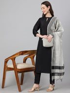 Janasya Women's Black Crepe Silk Solid Straight Festival Kurta Set