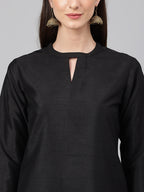 Janasya Women's Black Crepe Silk Solid Straight Festival Kurta Set