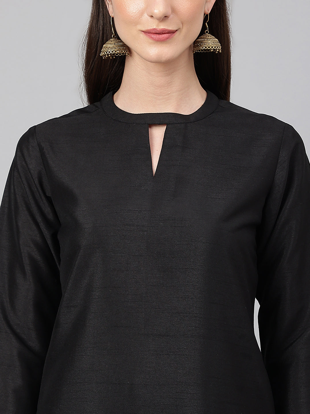Janasya Women's Black Crepe Silk Solid Straight Festival Kurta Set