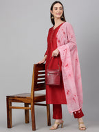 Janasya Women's Maroon Crepe Silk Solid Straight Festival Kurta Set