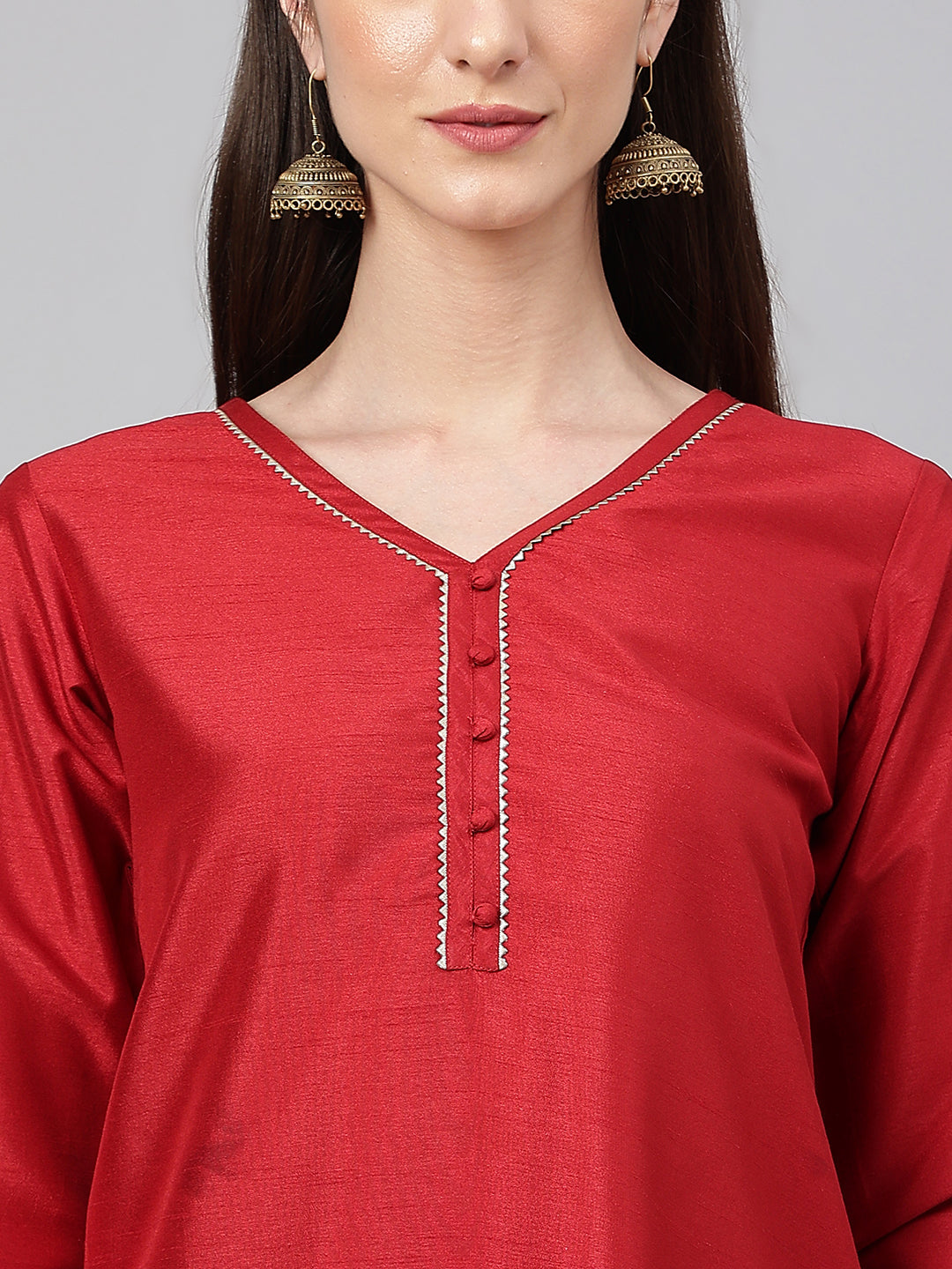 Janasya Women's Maroon Crepe Silk Solid Straight Festival Kurta Set