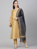 Janasya Women's Gold Crepe Silk Solid Straight Festival Kurta Set