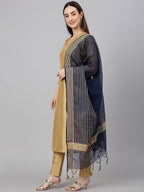 Janasya Women's Gold Crepe Silk Solid Straight Festival Kurta Set