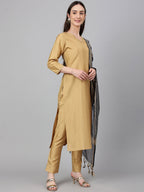 Janasya Women's Gold Crepe Silk Solid Straight Festival Kurta Set