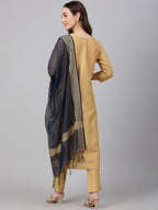 Janasya Women's Gold Crepe Silk Solid Straight Festival Kurta Set